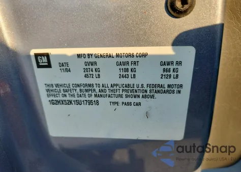 2005 Pontiac Bonneville Se из США, поврежденный, VIN 1G2HX52K15U179518